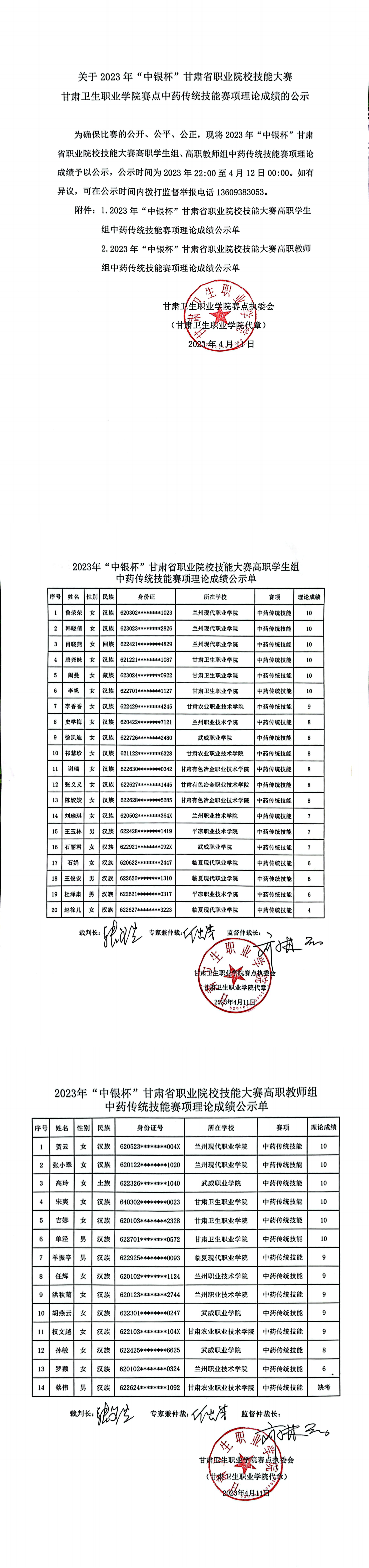 1681225552227013790.png 06关于2023年“中银杯”甘肃省职业院校技能大赛威廉希尔中文网站赛点中药传统技能赛项理论成绩的公示_00.png